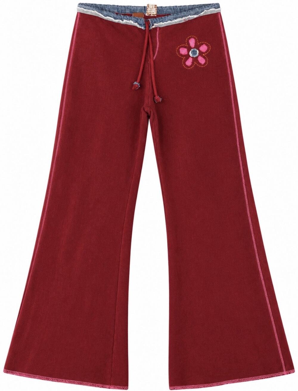 OP Low Rise Sweat Pants M Y2K Flower Flare Bottom Red